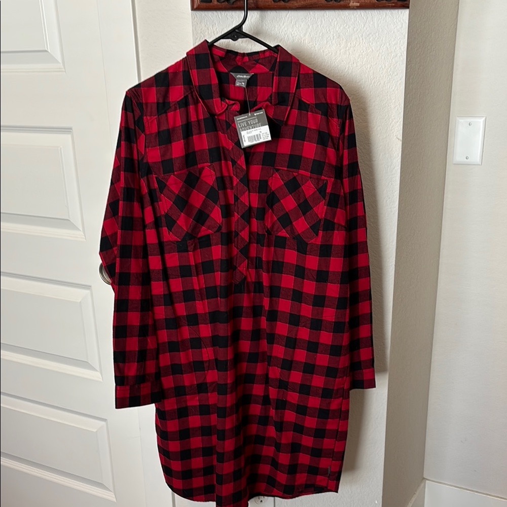 Eddie Bauer long sleeve flannel shirt dress sz 14 NWT